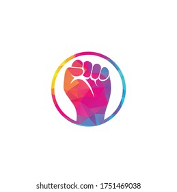 Fist hand power logo. Protest strong fist raised fight logo.