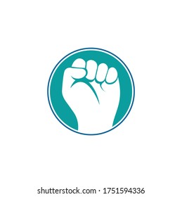 Logo del poder de la mano del puño. Protesta fuerte levantó el logo de la lucha.