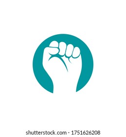 Fist hand power logo. Protest strong fist raised fight logo.