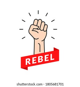 Fist hand power rebel logo. Protest strong fist raised fight icon, rebel illustration