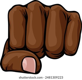 A fist hand punching the in a comic book pop art cartoon illustration style