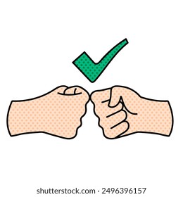 fist hand shake halftone hand drawn color vector illustration