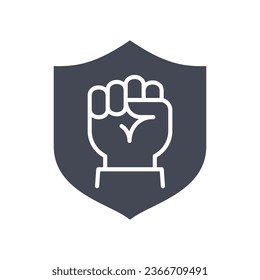 Fist hand in shield glyph icon. Vector illustration isolated on white.