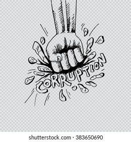 Fist hand smashing the ground for Corruption. Poster concept.