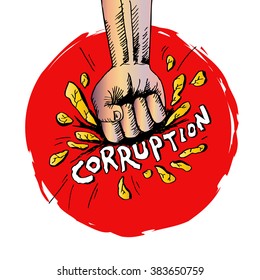 Fist hand smashing the ground for Corruption. Poster concept.