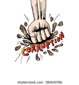 Fist hand smashing the ground for Corruption. Poster concept.