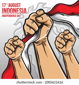fist hand taking indonesia flag illustration