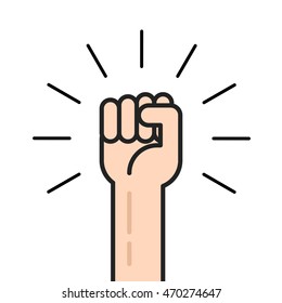 Fist hand up vector icon isolated, flat outline style logo, concept of win, freedom, revolution symbol