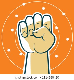 Fist hand up vector illustration. Win, freedom concept. Proletarian protest, revolution  symbol.