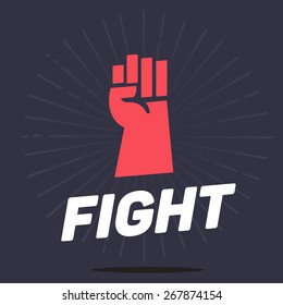 Fist Hands Up Icon With Typographic, Fight And Revolution Concept - Vector Ilustration