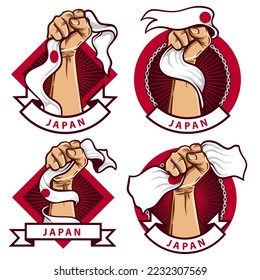 fist hands with japan national flag illustration