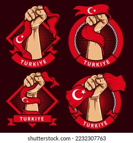 fist hands with turkiye national flag illustration
