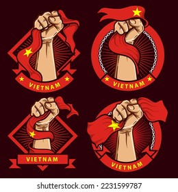 fist hands with vietnam national flag illustration