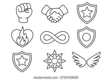 Primer apretón de manos escudos corazón infinito alas de sol estrella