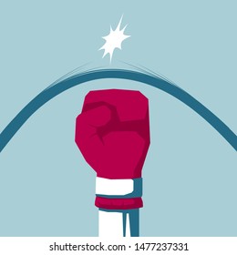 The fist hit the stick. Isolated on blue background.
