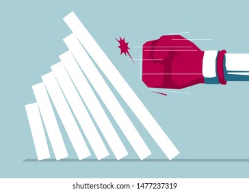Fist hits the chart. Isolated on blue background.
