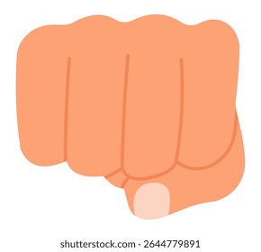 Punho batendo, socando, expressando poder e força, pronto a bater, sobre um fundo branco, com dedos visíveis e polegar, conceito de agressão e determinação