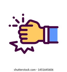 Fist hitting table line color icon. Anger, aggression concept. Hate emotion. Symbol for web page, mobile app, banner. Pictogram UI/UX user interface. Vector clip art. Editible stroke.