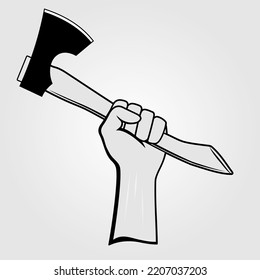 Fist holding a Axe. Vector illustration