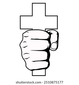 Fist holding cross vector illustration.