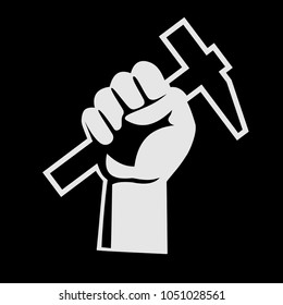 Fist holding a hammer. Vector illustration