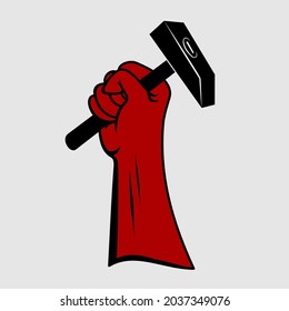 Fist holding a hammer. Vector illustration
