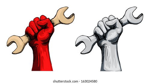 Fist holding a wrench, vector illustration