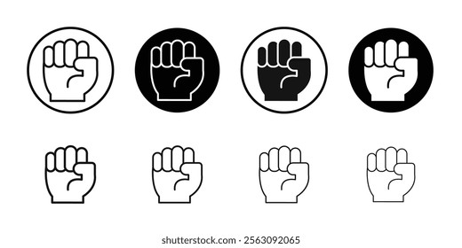 Fist icon Flat outline fill set collection