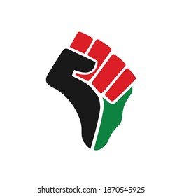 Icono de puño que forma el continente de áfrica. ilustración de materia en vivo negra. primer logo con bandera de áfrica