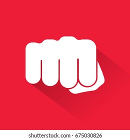 Fist icon isolated on red background. Vector illustration. Eps 10.