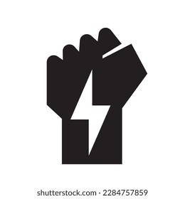Fist icon with lightning. Sign of resistance and strength