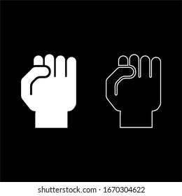 Fist icon outline set white color vector illustration flat style image