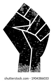 Fist icon with scratched effect. Isolated vector fist icon image with scratched rubber texture on a white background.