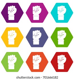 Fist icon set many color hexahedron isolated on white vector illustration