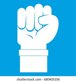 Fist icon white isolated on blue background vector illustration