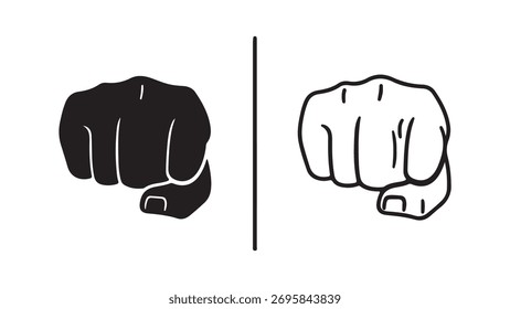 Iconos del puño con contorno y relleno sólido con fondo transparente