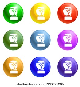 Fist up icons vector 9 color set isolated on white background for any web design 