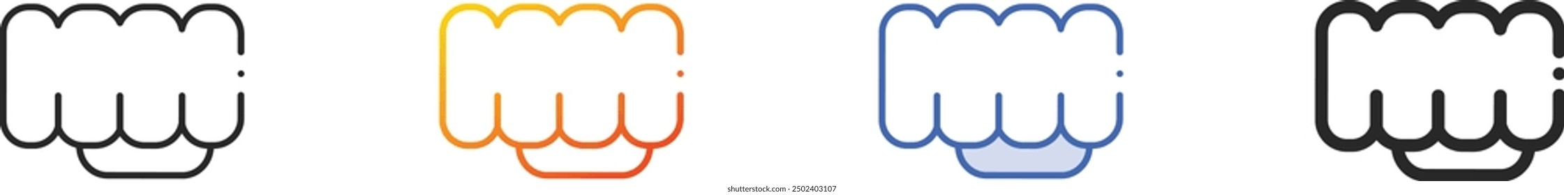 Icono de puño. Diseño lineal delgado, degradado, trazo azul y estilo atrevido aislado sobre fondo blanco