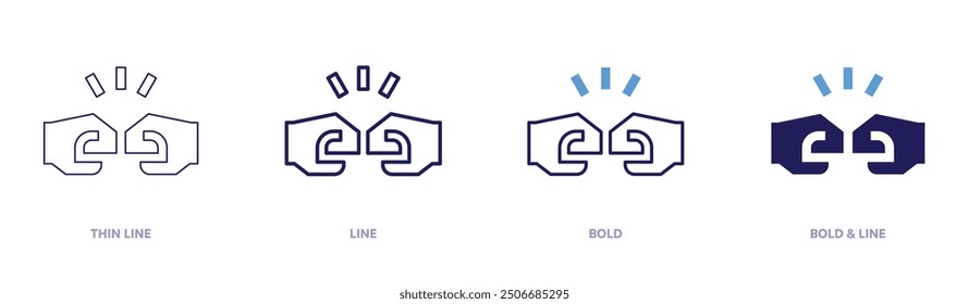 Fist impact symbol icon in 4 different styles. Thin Line, Line, Bold, and Bold Line. Duotone style. Editable stroke.