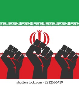 Fist with Iran flag background. Raised fist symbol modern, simple, vector, icon for website design, mobile app, ui. Vector Illustration