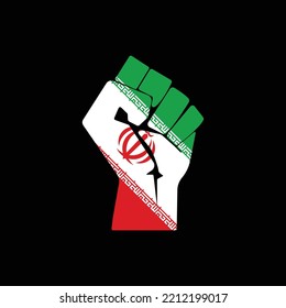 Fist with Iran flag icon isolated on black background. Raised fist symbol modern, simple, vector, icon for website design, mobile app, ui. Vector Illustration