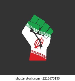 Fist with Iran flag icon isolated on black background. Raised fist symbol modern, simple, vector, icon for website design, mobile app, ui. Vector Illustration