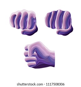 Fist isolated on white background. Paper cut vector illustration. Gestures hand.  Sign for web, poster, info graphic.