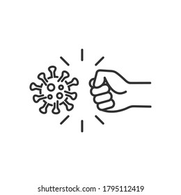 fist kick by bacteria icon in line style, protect on virus isolated on white background , symbol conquer infection disease, protection virus business concept, vector illustration