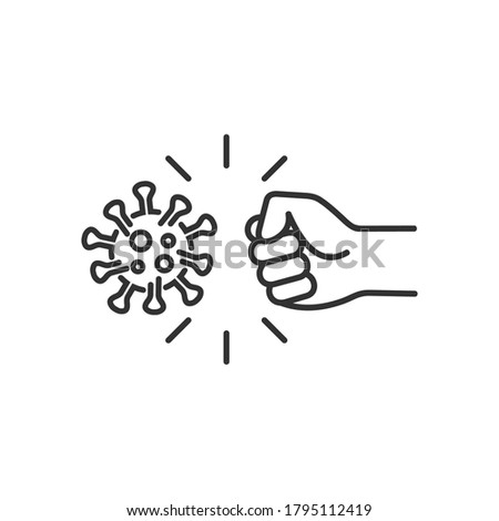 fist kick by bacteria icon in line style, protect on virus isolated on white background , symbol conquer infection disease, protection virus business concept, vector illustration