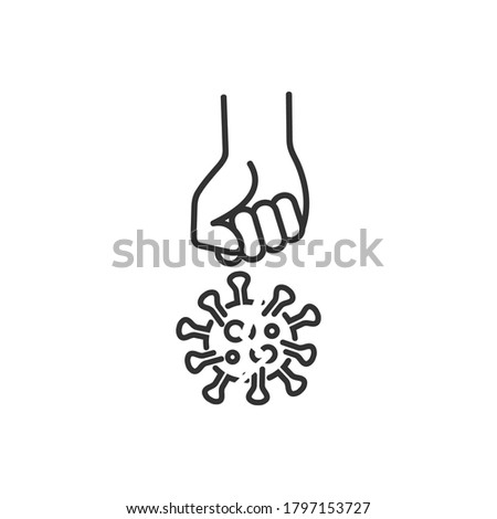 fist kick by bacteria icon in line style, protect on virus isolated on white background , symbol conquer infection disease, protection virus business concept, vector illustration