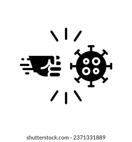 Fist kicking, fist kick by bacteria for protect virus, punching hands to fight coronavirus icon. Conquer infection disease with hand fist attack solid Vector illustration design white background EPS10