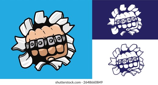 Puño con el nudillo que golpea la ilustración de la pared bueno para la etiqueta engomada, insignia, logotipo, calcomanías, diseño del elemento, etc