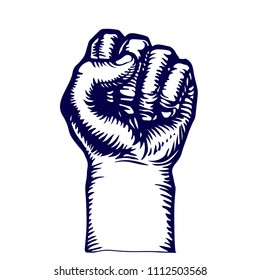 Fist, knuckle icon hand drawn ink sketch stock vector illustration on white backgroung engraving design