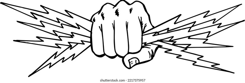 Fist with Lightning Bolts Illustration